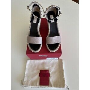 Valentino Garavani Rockstud Double Espadrille Wedge Sandals EU 40 10 Poudre Tan